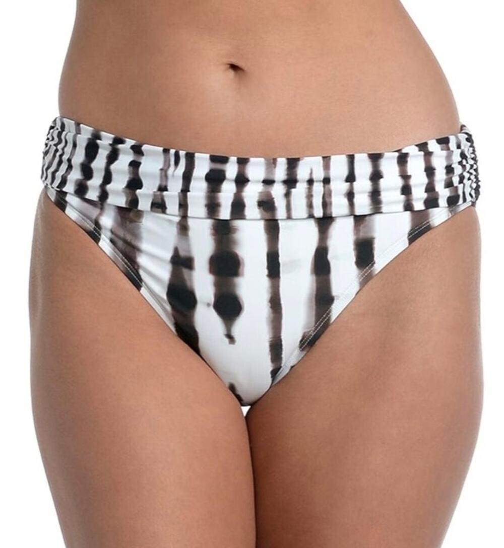 La Blanca Twisted Bamboo Shirred Hipster Bikini Bottom 16 Black White